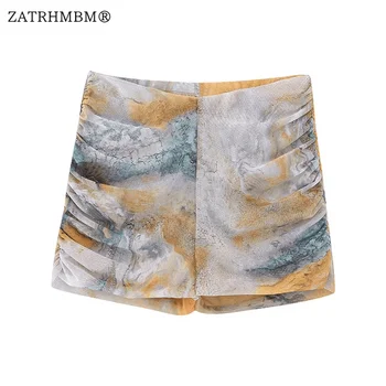 ZATRHMBM Дамски летни нови модни мини-шорти от тюл с принтом 2023, реколта дамски къси Панталони трапецовидна форма, с висока Талия, Mujer Изображение