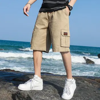 Памучни шорти, свободни мъжки ежедневни панталони с пет точки, тънки летни панталони, мъжки плажни панталони, спортен гащеризон корейската версия Изображение